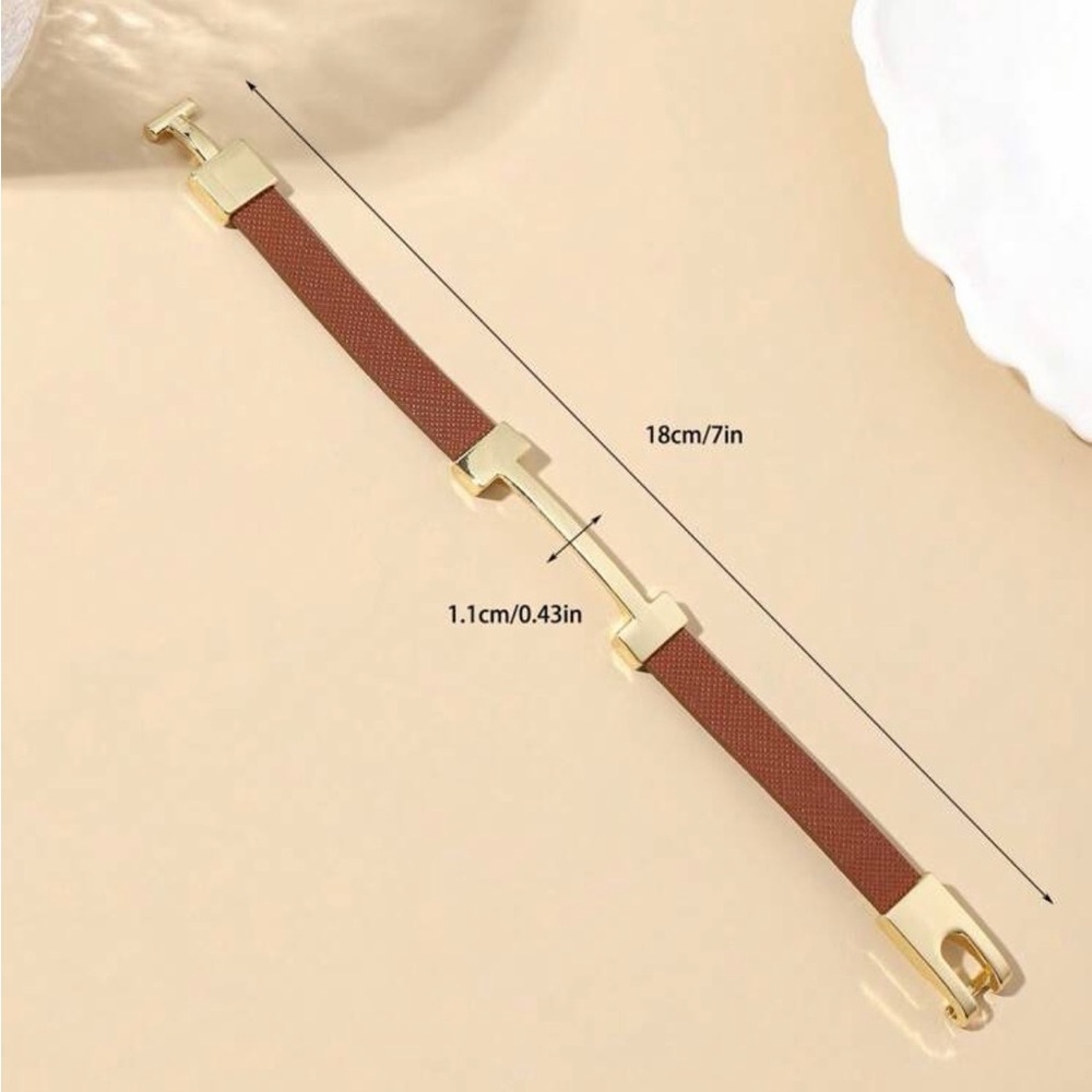 14k Gold Plated Brown Vegan Leather Bracelet NWT - Picture 3 of 3